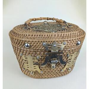 1950's Japanese rattan and bamboo tea basket